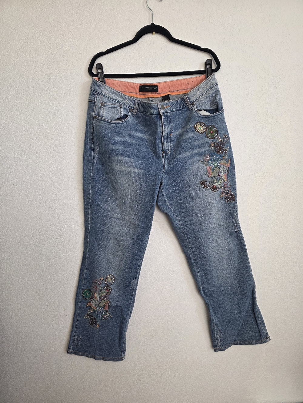 Y2k Beaded Embroidered Plus Sized Straight Leg Jeans Size 18